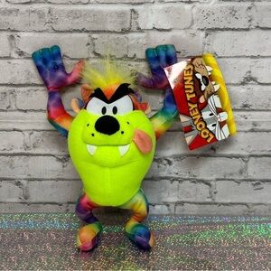WB Looney Tunes TAZ Plush Rainbow Tie Die Tasmanian Devil Stuffed Animal *RARE*